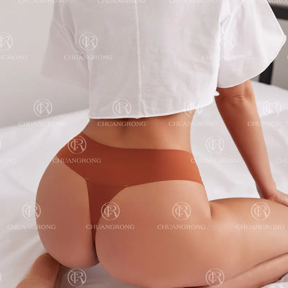Laser Cut Sexy Seamless Panty Mid Waist Breathable Cotton Women's T-back Panties Hipster Briefs Thong