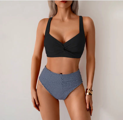 Sexy Black Two Piece Swimsuit Women Solid Push Up Padded Bikini Set Beachwear Summer Swimwear High Cut Bathing Suit Biquinis