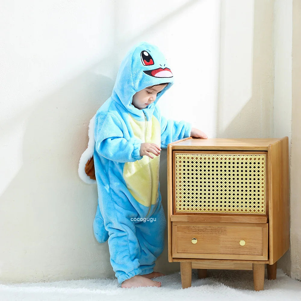 Boys Girls Squirtle Costume 0-3 Y Baby Romper Anime Pokemon Cosplay Kigurumi Blue Cute Pajama Onesie Halloween Animal Clothes