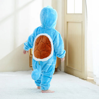 Boys Girls Squirtle Costume 0-3 Y Baby Romper Anime Pokemon Cosplay Kigurumi Blue Cute Pajama Onesie Halloween Animal Clothes