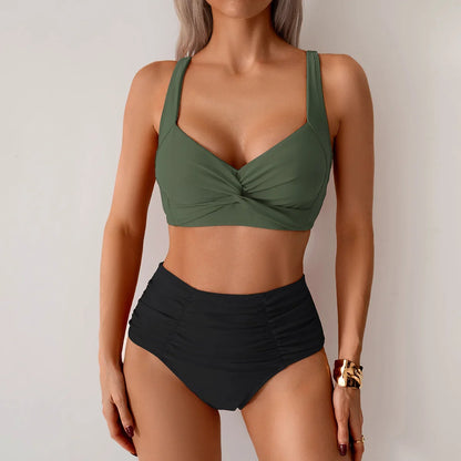 Sexy Black Two Piece Swimsuit Women Solid Push Up Padded Bikini Set Beachwear Summer Swimwear High Cut Bathing Suit Biquinis