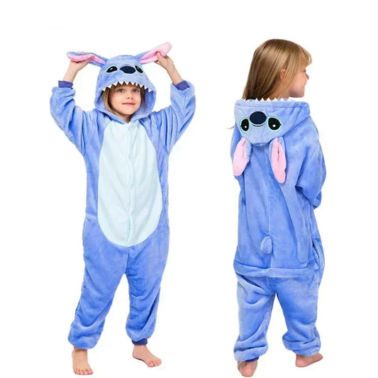Stitch Pajamas Children Cartoon Plush Kigurumi Onesies Winter Warm Clothes for Boys Girls Christmas Gift