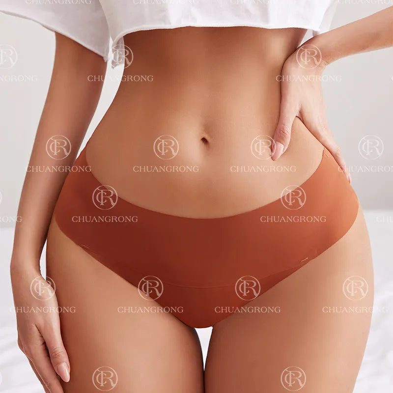 Laser Cut Sexy Seamless Panty Mid Waist Breathable Cotton Women's T-back Panties Hipster Briefs Thong