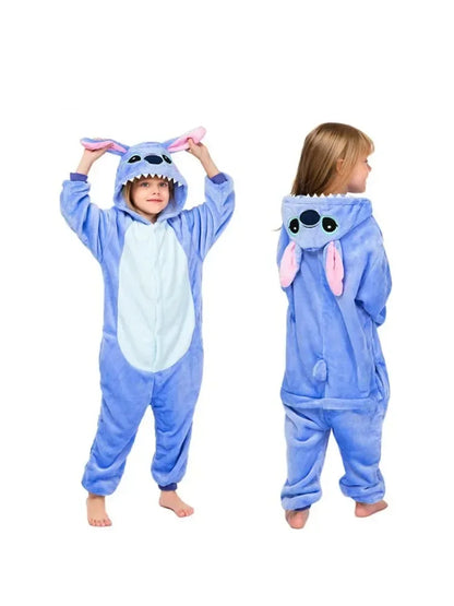 Stitch Pajamas Children Cartoon Plush Kigurumi Onesies Winter Warm Clothes for Boys Girls Christmas Gift