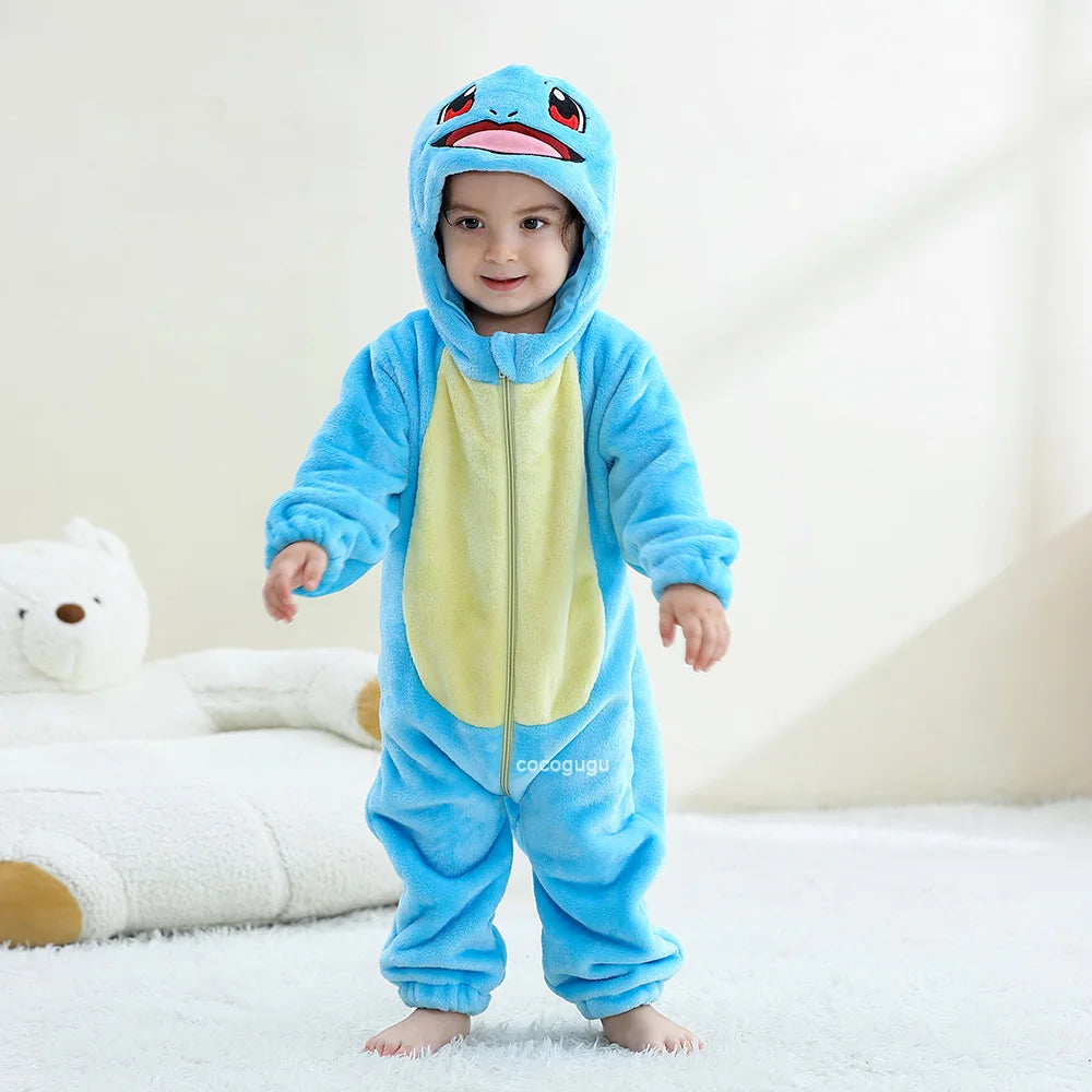 Boys Girls Squirtle Costume 0-3 Y Baby Romper Anime Pokemon Cosplay Kigurumi Blue Cute Pajama Onesie Halloween Animal Clothes